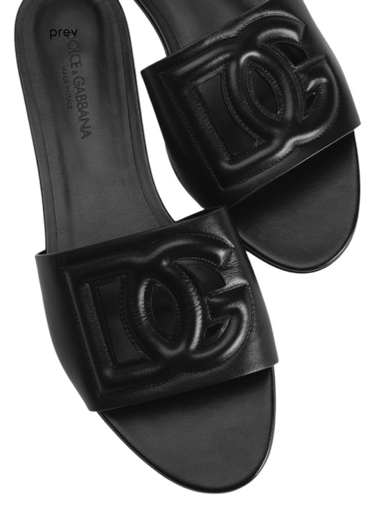 Dolce & Gabbana Shoes - Dolce & Gabbana Bianca Black Leather DG Logo Calfskin Slides Sandals 37 NEW
